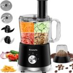 Food Processor and Vegetable Chopper 600W BPA Free 12-Cup Bowl, French-Fry-Cutter, 6.8oz Grinder for Cheese Grating, Ice Creshing, Chopping, Shredding, Slicing, Mixing and Doughing, 2+P Speeds