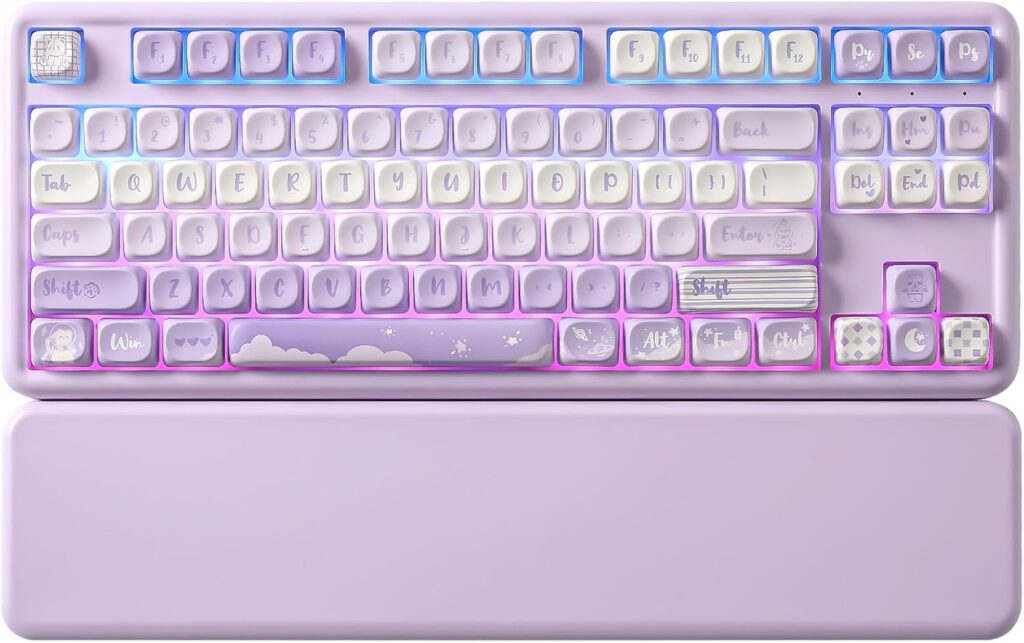 YUNZII B87 Wireless Mechanical Keyboard,QMK/VIA Programmable,TKL Layout 87 Keys,BT/2.4G/USB-C,Hot Swap Gasket Mount RGB Backlit Gaming with Wrist Rest for Win/Mac (Purple, Milk V2)