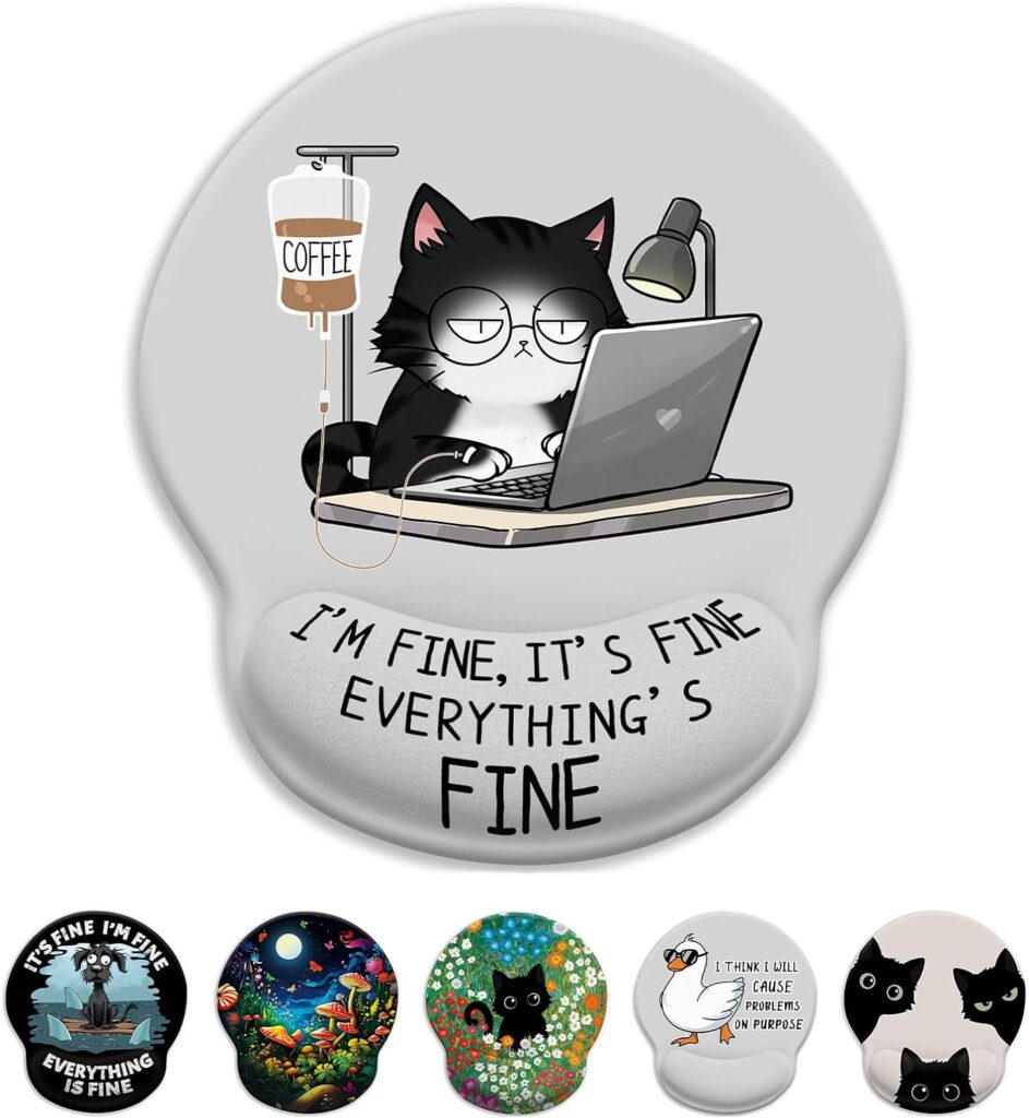 Cat Ergonomic Mouse Pad with Wrist Rest, Gaming Mouse Pad with Wrist Support, Funny Mouse Pads for Desk, Computer Mousepad with Non-Slip Pain Relief PU Base, Cute Office Desk Accessories