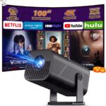 Mini Projector with WiFi and Bluetooth, 4k Support Portable Outdoor Projector, 200 ANSI Lumens, Smart Projector with Android, Built-in App Movie Proyector for Home Theater, Camping, Gaming