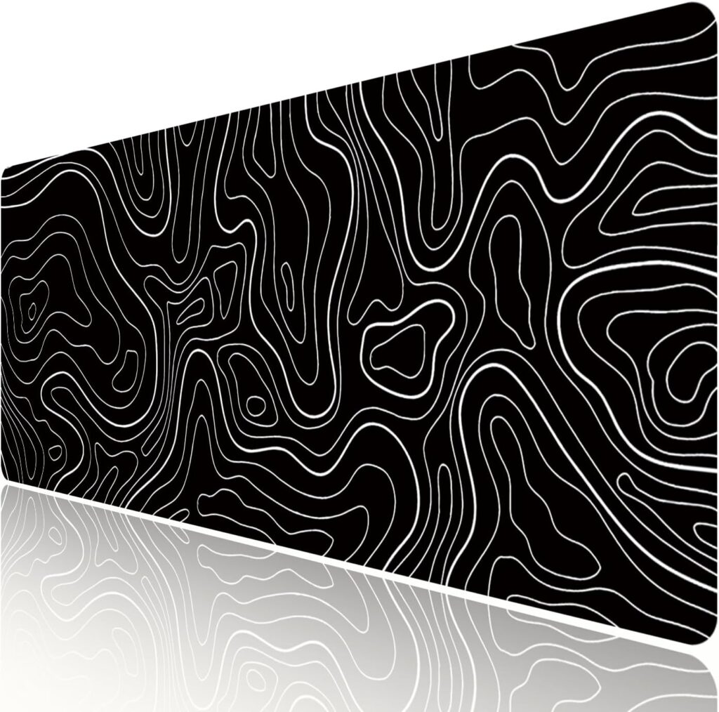 Large Gaming TOPO Keyboard Mouse Pad Black Topographic Mouse Pad with Anti-Slip Rubber Base, Extended XXL Long Gaming Mousepad Big Mouse Pads for Desk,31.5 X 11.8 Inch