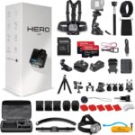 GoPro Hero (Go Pro Hero) Black Compact – Waterproof Action Camera with 4K Ultra HD Video, 12MP Photos + 50-in-1 Accessory Kit + 2 X 64GB Card + More