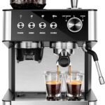 Kismile 15 Bar Espresso Machines with Grinder, Professional Espresso Maker with Removable Water Tank, Milk Frother Steam Wand for Latte&Cappuccino,Hot Water Function for Home (Black)