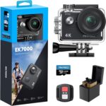AKASO EK7000 4K30fps Action Camera with 64GB MicroSDXC U3 Memory Card 131ft Waterproof Camera with EIS 4X Zoom Remote Control Ultra HD 20MP Underwater Camera with Accessories Kit
