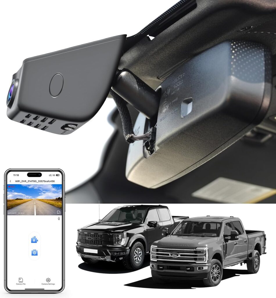 F150 Dash Cam 4K Custom fit for Ford F150 2018-2025 F250/F350/F450 Super Duty 2020-2026 XLT Lariat King Ranch Raptor Limited Platinum(Model A), UHD 2160P Video, WiFi, App, 128GB Card