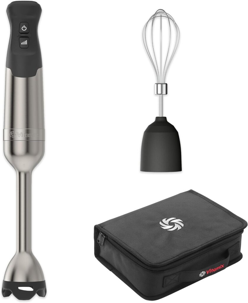 Vitamix 5-Speed Immersion Blender 3-Piece Bundle with Whisk Attachment and Storage Case, Professional-Grade Hand Blender with 625-Watt Motor and Stainless-Steel Blade, Stainless Steel/Black