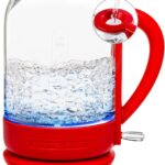 OVENTE Electric Kettle with 1.5L Borosilicate Glass, 1500W Fast Boiling Water Heater for Coffee or Tea, Easy to Fill Lid, Auto Shut-Off, Boil-Dry Protection & Stainless Steel Filter, Red KG516R