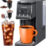 K Cup Coffee Maker With Bold Setting, Single Serve Hot & Iced Coffee Maker for K-Cup and Grounds, 52oz Removable Water Tank, 6 to14oz Brew Sizes, Pod Coffee Machine With Reusable Filter, Gray