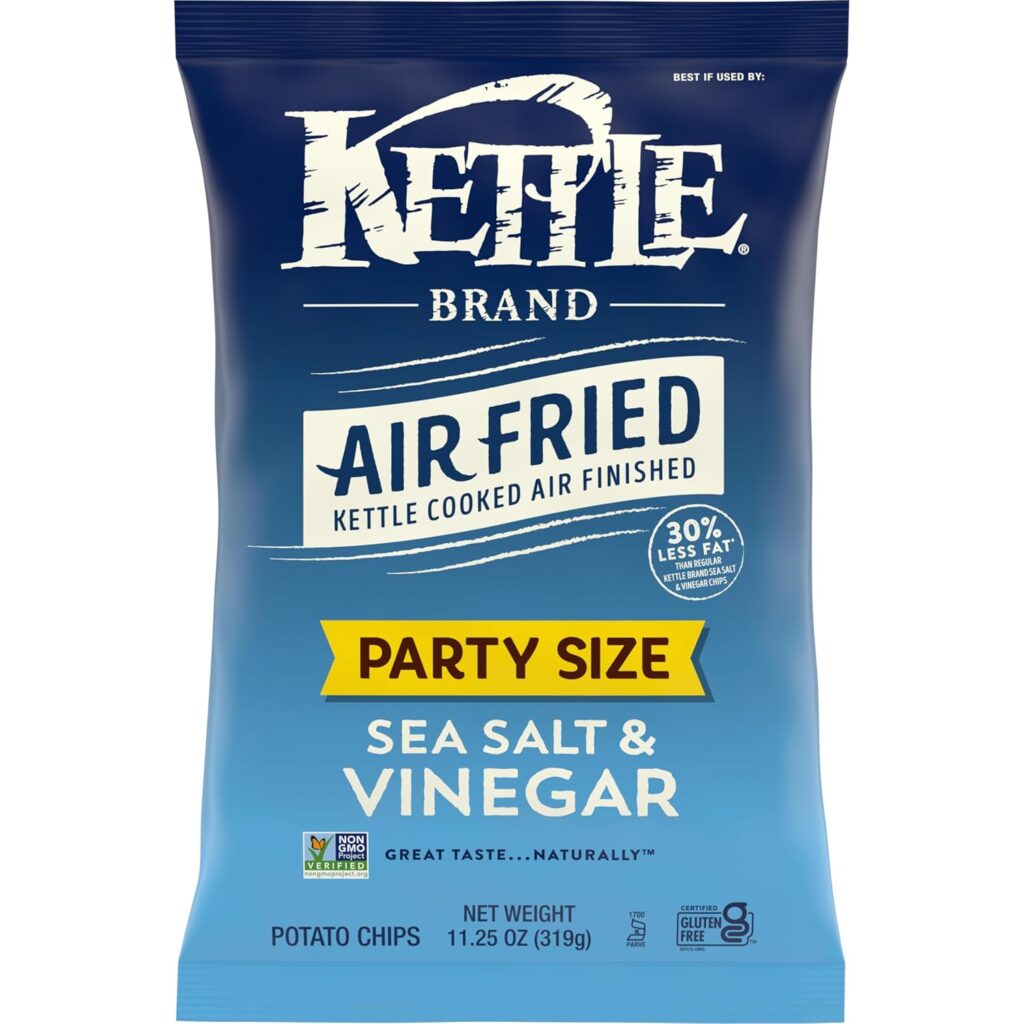 Kettle Brand Potato Chips, Air Fried Sea Salt and Vinegar Kettle Chips, 11.25 Oz Party Size Bag