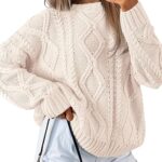 Trendy Queen Women’s Oversized Cable Knit Crewneck Sweaters