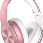 TuneFlux Wireless Bluetooth Headphones Over Ear, 80H Playtime, 3EQ Sound Modes, HiFi Stereo Headphones with Deep Bass, Foldable Bluetooth 5.3 Headsets for Smartphone/PC/Computer-Rose Gold