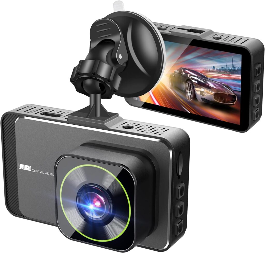 Dash Cam Front 1080P, Dash Camera for Cars with 3” IPS Screen 170°Wide Angle Dashboard Camera Aluminum Alloy Case, WDR G-Sensor Parking Monitor Loop Recording Motion Detection without TF Card