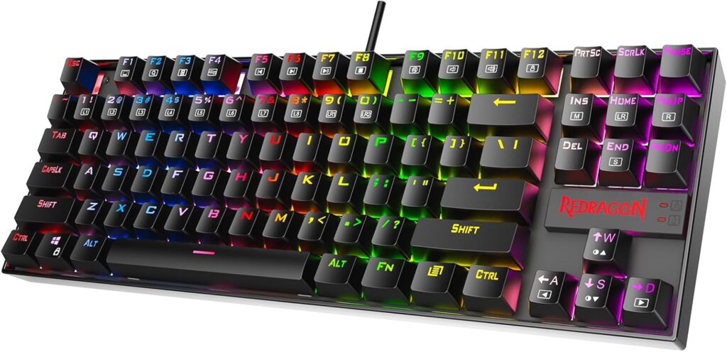 Redragon K552P Mechanical Gaming Keyboard TKL with 18 Backlight Modes, Hot-Swappable Red Switches, 87-Key Compact Ergonomic Design, N-Key Rollover & Software Programmable Macro – RGB, Black