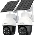 AOSU 3K/5MP Solar Security Cameras System Wireless Outdoor, Battery Powered WiFi Camera for Home Security, Panoramic PTZ, Auto Tracking, Human/Vehicle Detection, Color Night Vision (2 Pack)