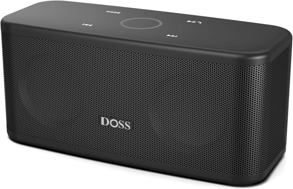DOSS SoundBox Plus Bluetooth Speaker with Superior Sound, Bluetooth 5.0, Wireless Stereo Pairing, Built-in Mic, 20H Playtime, Portable for Hking, Beach, Camping. Outdoor, Home – Black. Upgrade version