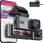 OMBAR Dash Cam 5G WiFi GPS, 3 Channel Dash Cam Front and Rear Inside 2K+1080P+1080P, 3.18″ LCD Screen, 64GB Card Included, Dual Dash Camera for Cars 4K/2K/1080P+1080 P IR Night Vision, WDR, G-Sensor