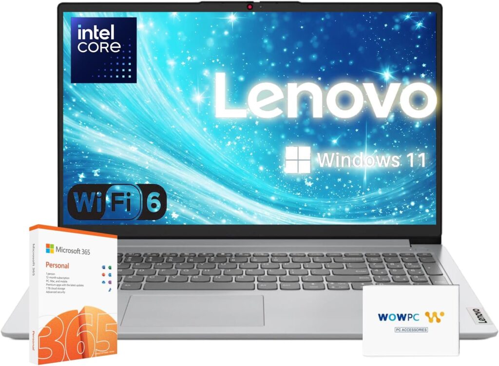 Lenovo Premium Series IdeaPad Laptop | Latest Model | 12GB RAM | 256GB SSD | 1 Year Office 365 w/ 1TB Cloud Storage | Intel Core | 15.6″ | Numeric Keypad | WiFi 6 | Win 11 | w/WOWPC Recovery USB