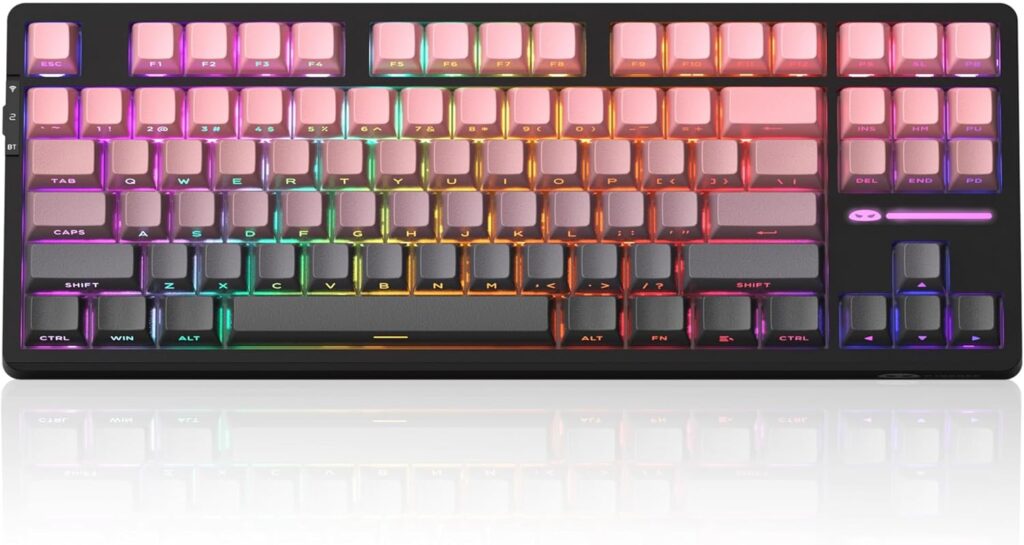 MageGee LIGHT87 Wireless Creamy Keyboard, Gasket Structure, RGB Backlit, 2.4G/USB-C/BT5.0 Hot Swappable Mechanical Gaming Keyboard for Win/Mac/PC, 8000mAh Battery, Side Printed PBT Keycaps, Pink