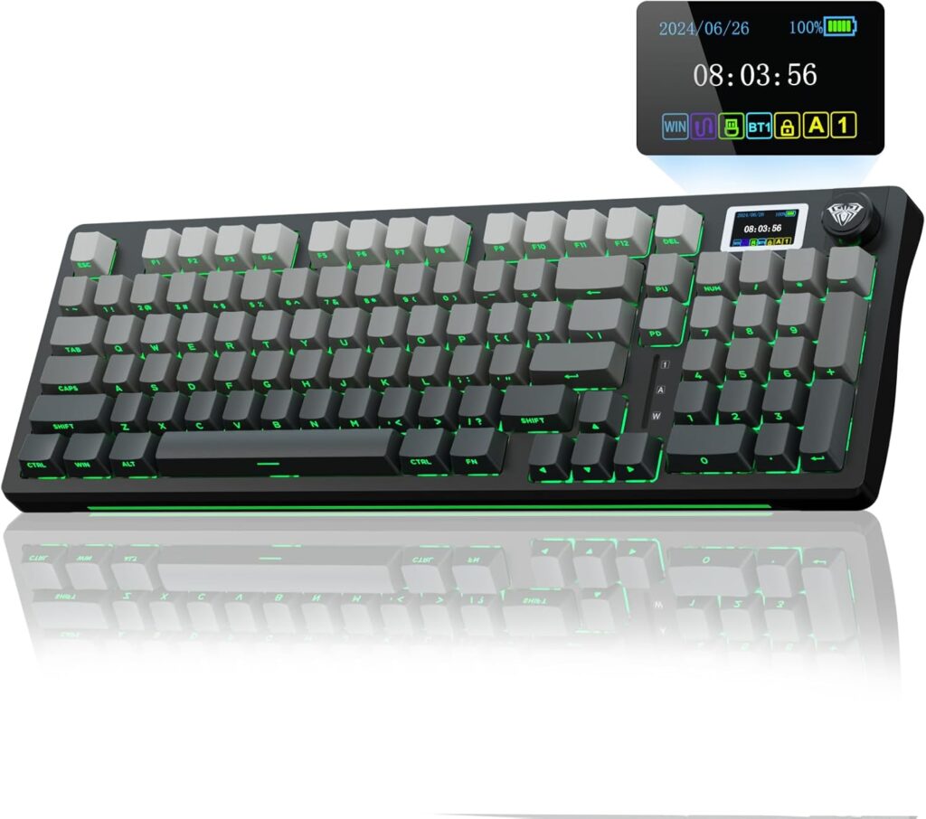 AULA S98 Pro Wireless Mechanical Keyboard with Screen & Knob,2.4GHz/USB-C/BT5.0 Hot Swappable Creamy Keyboard,Pre-lubed Linear Switches,Side Printed PBT Keycaps,RGB Backlit Gaming Keyboards