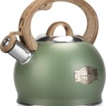 Tea Kettle Stovetop, 2.1 Quart Stove Top Whistling Tea Kettle, Teapot Kettles with Food Grade Stainless Steel and Wood Pattern Folding Handle, Suitable for All Heat Sources
