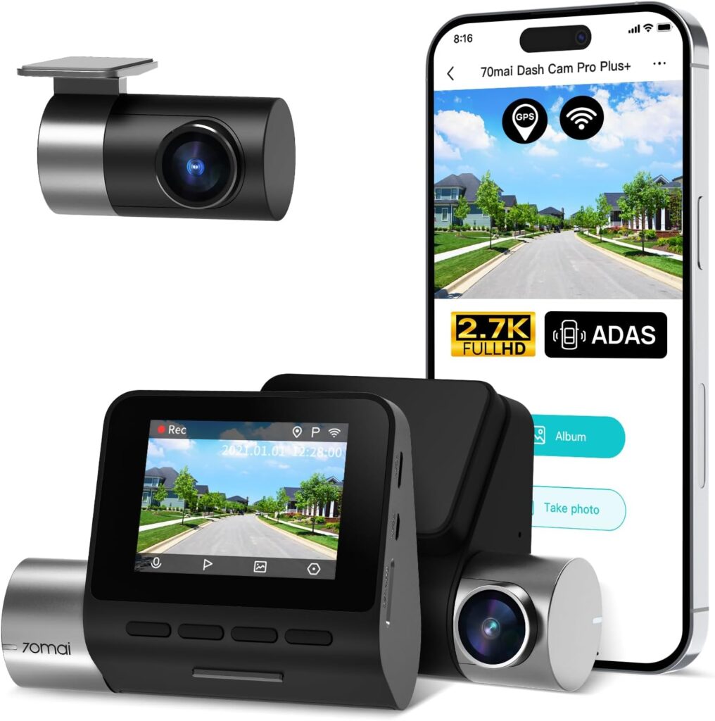 70mai 2.7K Dash Cam Front and Rear A500S, Dual Dash Camera for Cars, Dashcam with APP, Sony IMX335, ADAS, Built-in WiFi GPS, 2” IPS Screen, WDR, Night Vision, 24/7 Parking Mode, Loop Recording