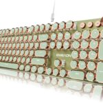 EWEADN Typewriter Style Mechanical Keyboard, Wired Typewriter Keyboards,104 Keys Backlit LED Metal Keyboards, Media Control Knob, Wired Computer Keyboard Pink Switch for Windows/Mac/PC-Green