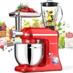 Vospeed 9 IN 1 Stand Mixer, 850W Tilt-Head Multifunctional Electric Mixer with 8 QT Stainless Steel Bowl, 1.5L Glass Jar, Meat Grinder, Hook, Whisk, Beater Dishwasher Safe (Red)
