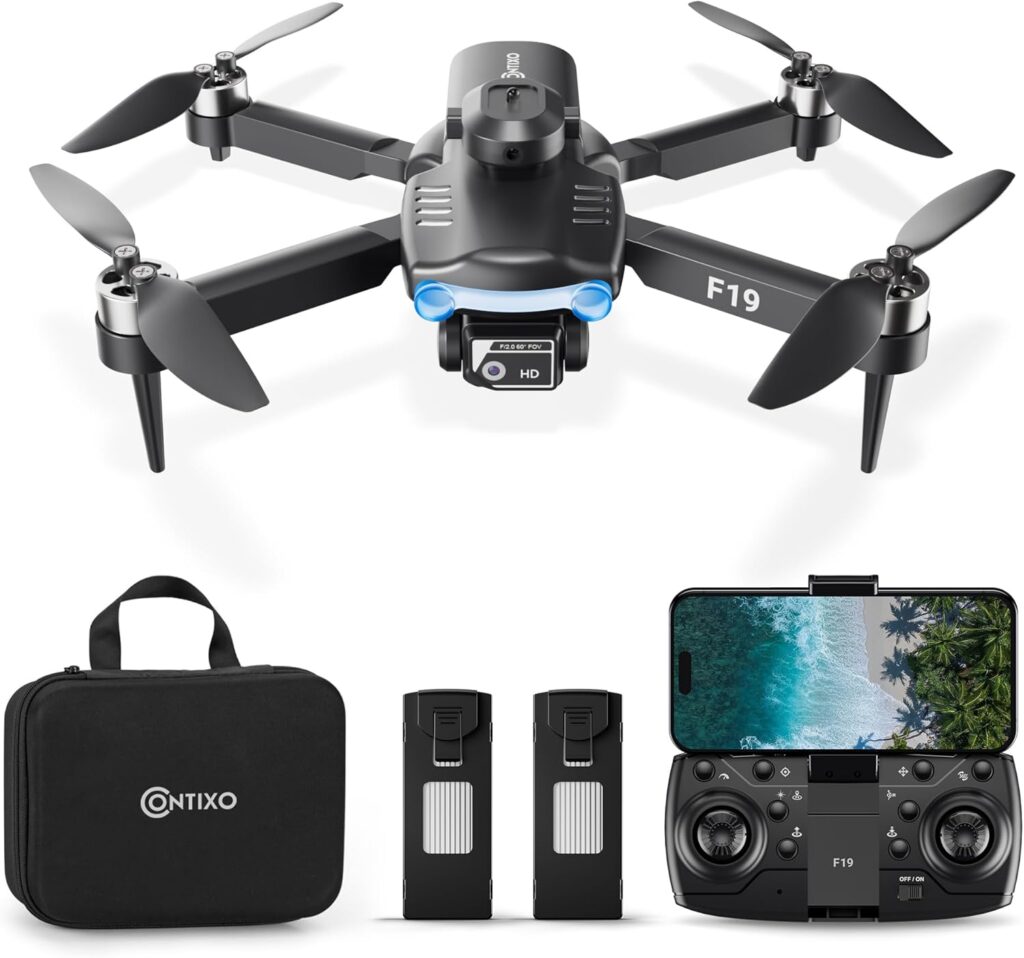 Contixo F19 Drone With 1080p HD FPV Camera, 20 Min Flight 360° Flips Brushless Motor RC Quadcopter With Altitude Hold, Obstacle Avoidance, Follow Me For Novice Beginner’s Kids And Adults, 2 Batteries