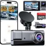 Icesky Three Channel Dash Cam Front and Rear Inside with WiFi 6, Triple Way 2.5K, 4K+2.5K Dual Dash Camera for Cars Front and Rear/Inside, Car Dashcams with 64GB Card, 24H Parking Mode, App Control