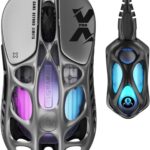 GravaStar Mercury X Pro Wireless Gaming Mouse, Come with 8K Dongle – 32,000 DPI PAW 3950 Sensor, 8,000Hz Polling Rate, Only 49g, Magnesium Alloy Hollow Frame, RGB Lighting, 5 Programmable Buttons