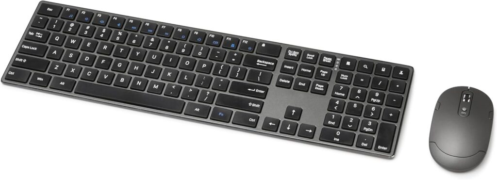 Amazon Basics Ultra Premium Wireless Keyboard and Mouse Combo – Rechargeable, Ultra Slim Design, Quiet, Full Size, Number Pad, Unifying Receiver, Black