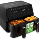 NutriChef Double Basket Air Fryer 8.8 QT | Family Size Oil Free Digital Cooker with Transparent Window | 9-1 Preset Cooking Options | 360° Hot Air Circulation Technology | 4.4 QTs per Basket | Black