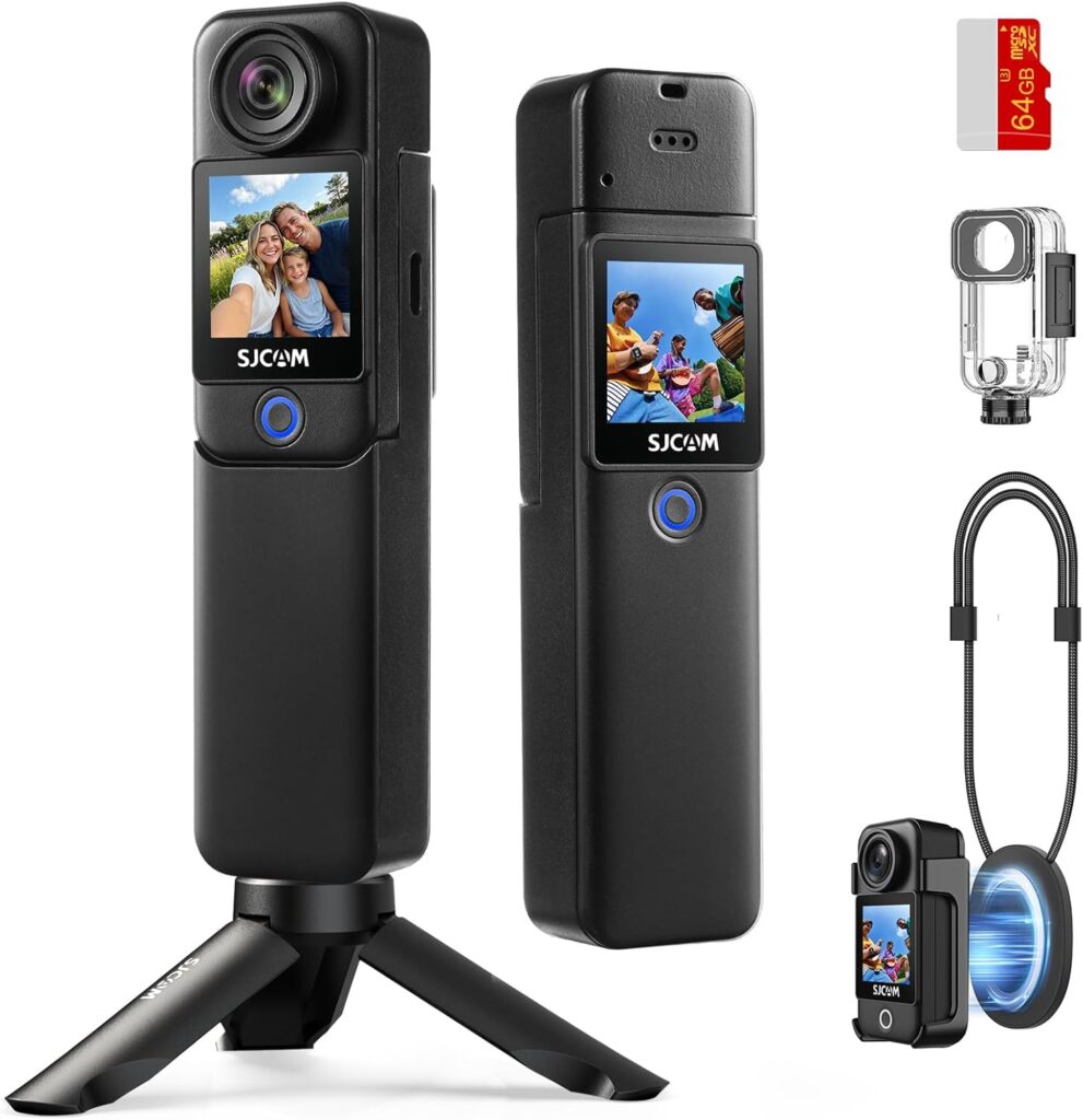 SJCAM C300 Travel Vlogging Combo for YouTube,4K Pocket Action Camera with Stabilization,154° Wide FOV Video Recroding,64GB Card,7h use time,30m Waterproof Body cam, Werable Camera for reators,Kids