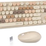 UBOTIE Colorful Computer Wireless Keyboards Mouse Combos, Typewriter Flexible Keys Office Full-Sized Keyboard, 2.4GHz Dropout-Free Connection and Optical Mouse (Milk Tea -Colorful)