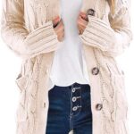 PRETTYGARDEN Long Sleeve Cable Knit Long Cardigan for Women 2025 Fall Winter Chunky Open Front Button Sweaters with Pockets
