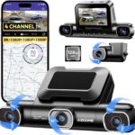AZDOME 360° 4 Channel Dash Cam, Built-in 128GB eMMC, 2K+1080P*3 Dashcam Front and Rear Inside Left Right, Voice Control, 5G WiFi Dash Camera for Cars with 4 Adjustable Lenses, IR Night Vision, M660