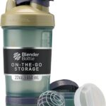 BlenderBottle Shaker Bottle with Pill Organizer and Storage for Protein Powder, Classic V2 ProStak System, 22-Ounce, Tan