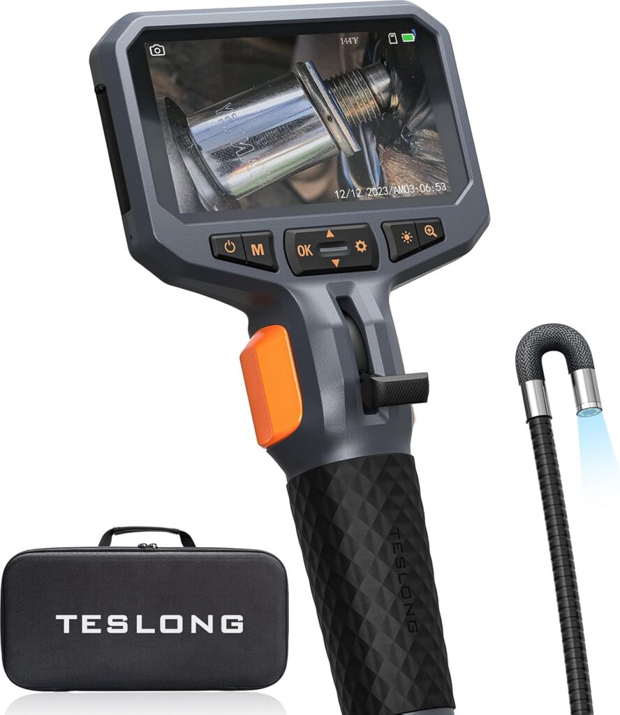 Teslong Two-Way Articulating Borescope with Light, Industrial Endoscope Inspection Camera with Articulated Probe, Flexible Mechanic Fiber Optic Snake Scope Cam for Wall Automotive Engine Inspect-5FT