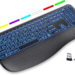 Large Print Backlit Wireless Keyboard – Silent Keyboards with Wrist Rest, 7-Color Light up, Quiet Low Profile Keys, 2.4G Wireless Rechargeable Full Size Keypad for Computer Laptop Windows Mac, Black