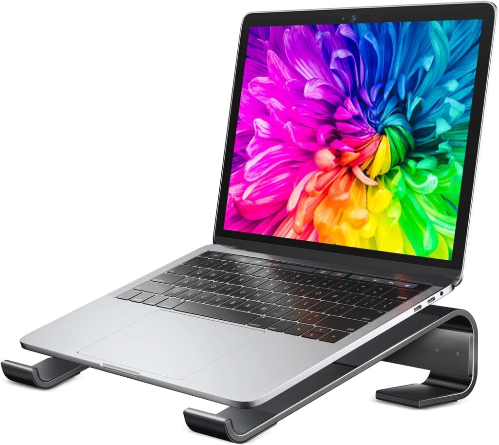 Soqool Laptop Stand for Desk, Ergonomic Detachable Laptop Riser, Aluminum MacBook Stand, Compatible with 12-17” All Laptops Such as MacBook Pro/HP/Dell/Lenovo, Black