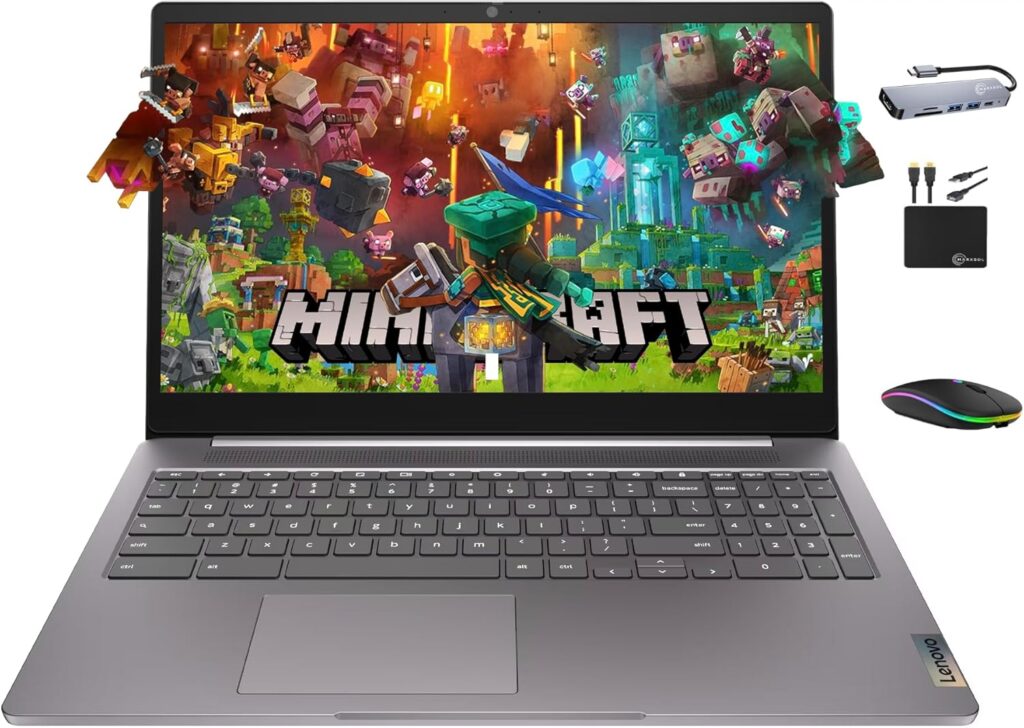 Lenovo Chromebook Flagship 15.6″ FHD Laptop Computer for Business Student, Intel Celeron N4500, 4GB RAM, 320GB Storage (64GB eMMC+ 256GB Card), WiFi 6, Long Battery, Chrome OS +MarxsolAccessory