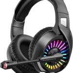 ZIUMIER Gaming Headset with Microphone, Compatible with PS4 PS5 Xbox One PC Laptop, Over-Ear Headphones with LED RGB Light, Noise Canceling Mic, 7.1 Stereo Surround Sound
