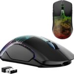 FFJ Master02 Wireless Gaming Mouse, 12000 DPI, Tri-Mode 2.4G/USB-C/Bluetooth 5.3 Gaming Mouse, Python Skin Texture RGB Backlit, 6 Programmable Buttons, 75Hr Battery Life for PC, Mac, PS5, XBOX – Black