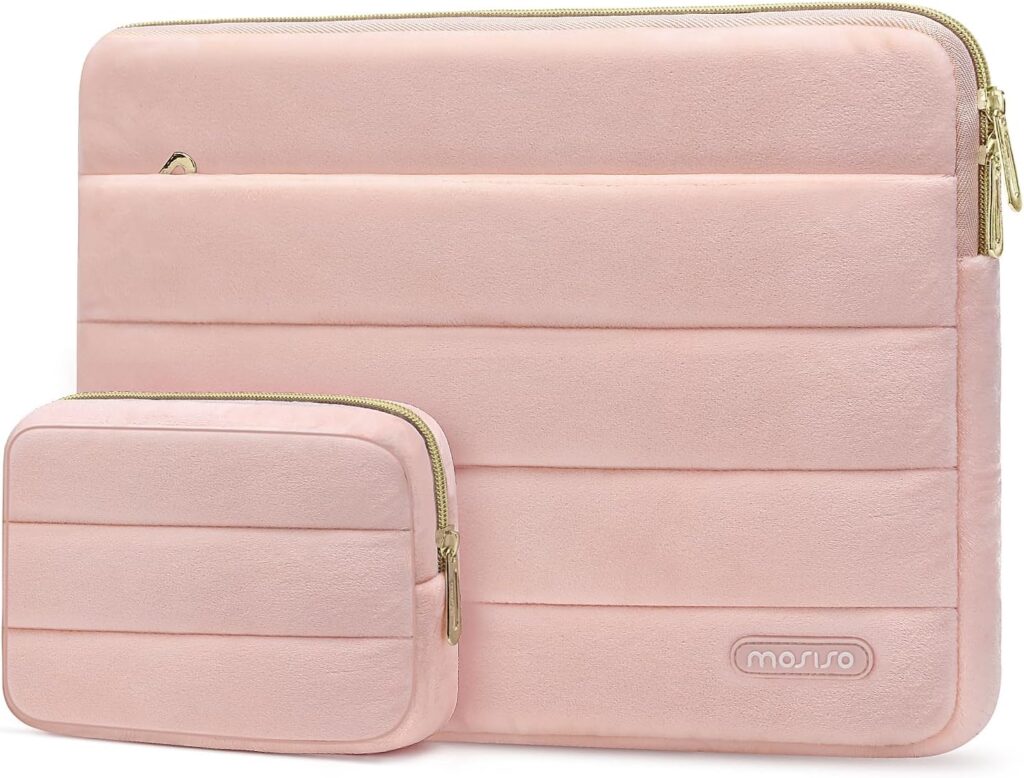 MOSISO 13-14 inch Laptop Case, 13.3 inch Laptop Sleeve Compatible with MacBook Air 13 13.6 M3 M2 M1/Pro 13/Pro 14, HP Dell ASUS Lenovo, Ultra Soft Cozy Lightweight Horizontal Bag with Small Case, Pink