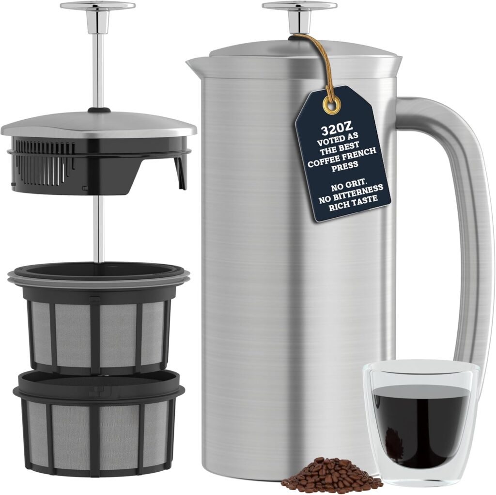 ESPRO P7 French Press Coffee Maker – Double-Walled Stainless Steel Insulated with Micro-Filter, 32 Ounces, Brushed Stainless Steel