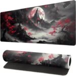 Japanese Desk Mat Red Full Moon Desk Pad Black Riverside Large Mouse Pad Gaming Mousepad Extended XL Keyboard Pad 31.5 x 11.8 in Laptop Computer Mouse Keyboard Mat for Office Desk Decor