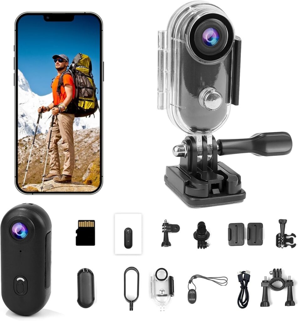 Li&Lu 4K Thumb Action Camera, Sports & Action Video Cameras Portable for Cycling, Motorcycle (with 64G-Card, Black)