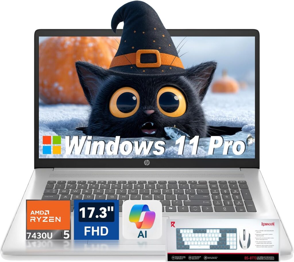 HP 17 Laptop for College Student & Business, Powerful Processor AMD Ryzen 5, 17.3 inch FHD Display, 64GB RAM + 2TB SSD, Windows 11 Pro, Copilot AI, Numeric Pad, Patented KB Kit