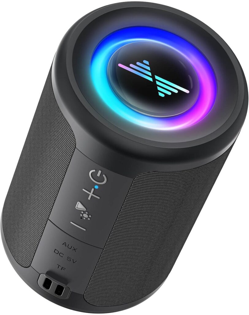 LENRUE Small Portable Bluetooth Speaker with Lights, TWS Stereo Surround Sound, Type C Powered, Bluetooth 5.3, AUX TF Card Input, Wireless for Outdoor Home, Coolest Gifts