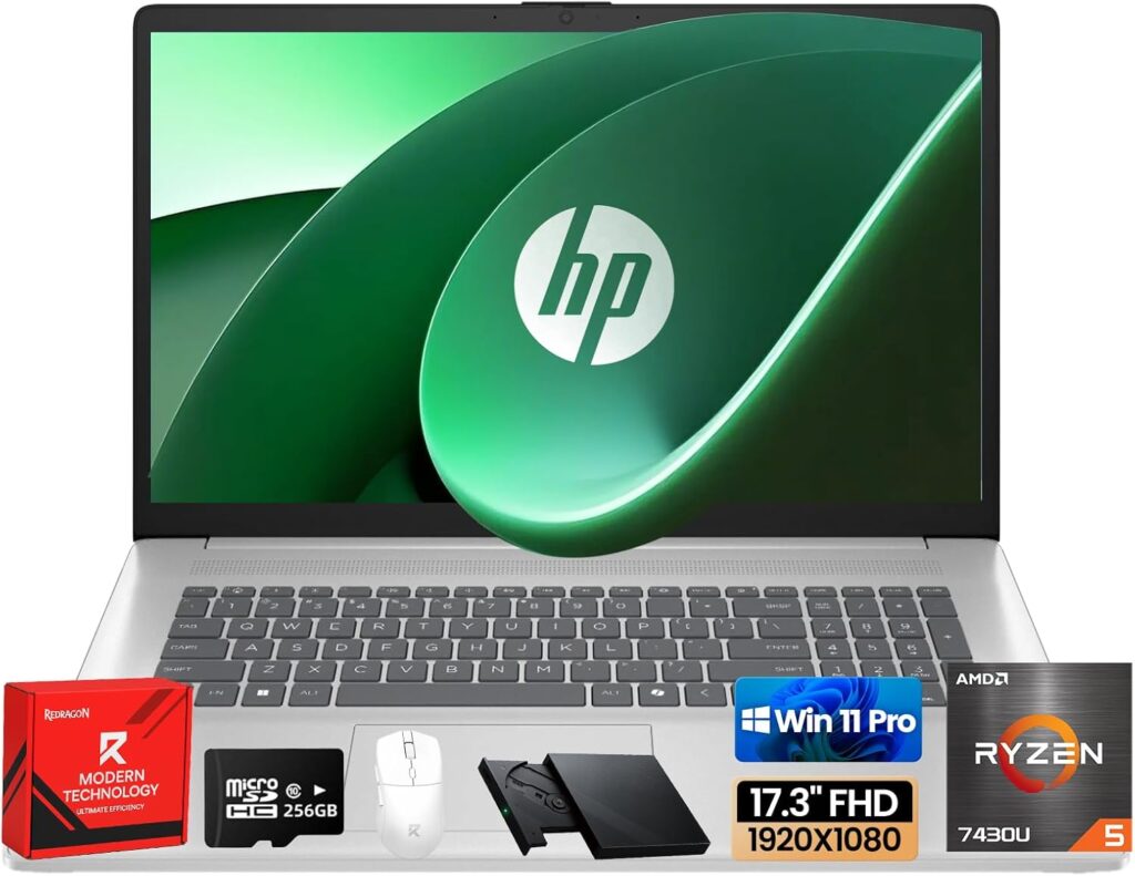 HP 17.3 Laptop Computer for Work & Home – AMD Ryzen 5 7430U (6-Core), AMD Radeon Graphics, FHD Anti-Glare IPS, Wi-Fi6 & BT 5.4, Fast Charge, Win 11 Pro, w/Accessory Kit, 32 GB RAM, 1TB SSD